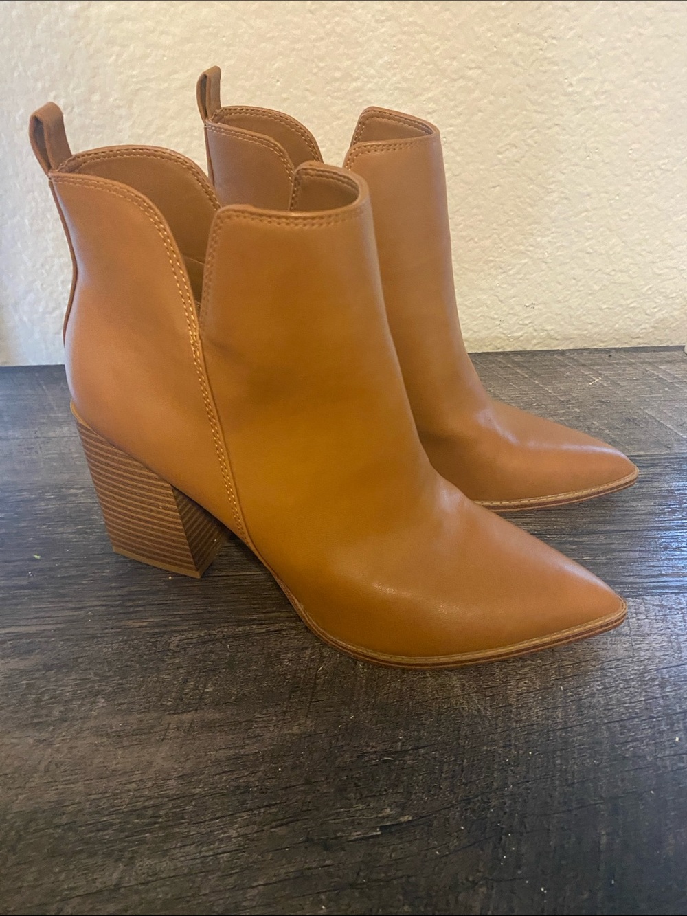 Women's Nine West Tan Pointed Toe Block Heel Ankle Boots